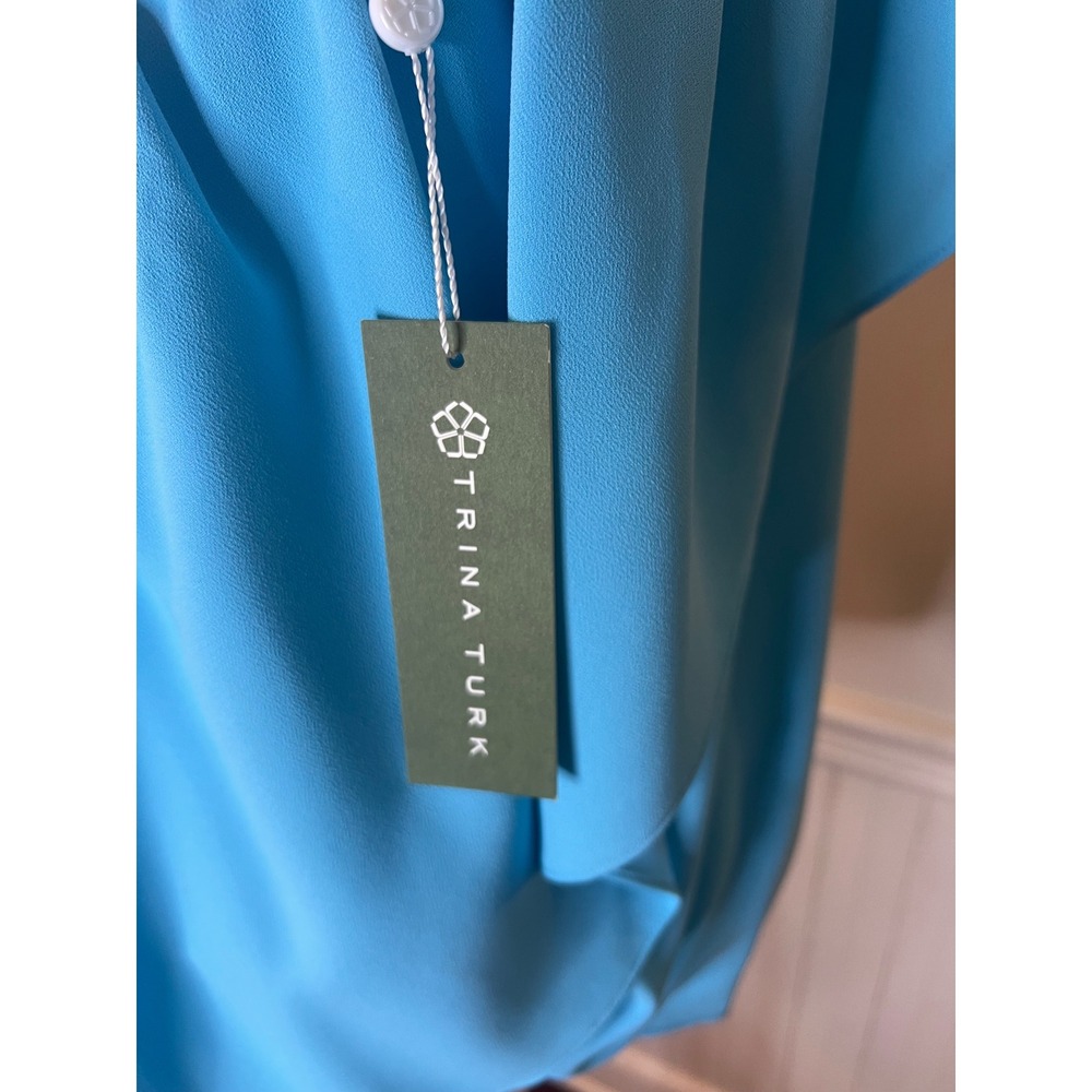 Trina Turk‎ Satisfied Top Turquoise Blue One Shoulder Ruffle Blouse Size M - Picture 6 of 9
